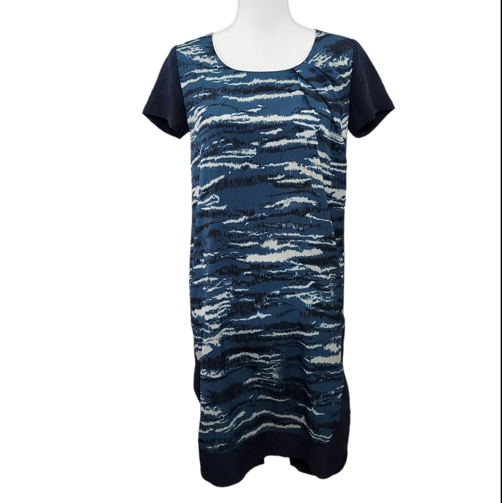 All Saints Lacyn Flec blue print high low dress 2